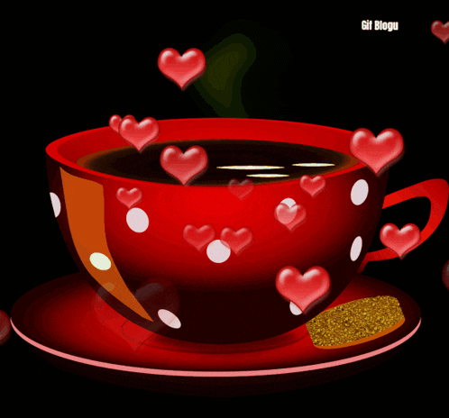 a cup of coffee is surrounded by hearts and the text gif blogu