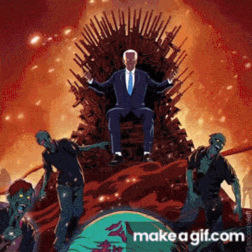 a cartoon of a man sitting on a throne with zombies around him