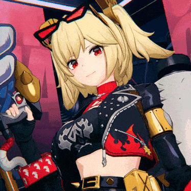 a girl with a ponytail is wearing sunglasses and holding a weapon