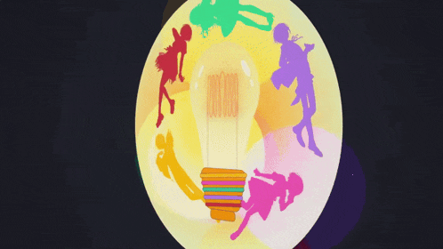 a light bulb surrounded by silhouettes of people