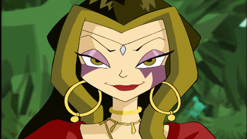 a cartoon drawing of a woman wearing hoop earrings and a choker