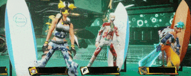 a video game with a character holding a surfboard that says future smash on it