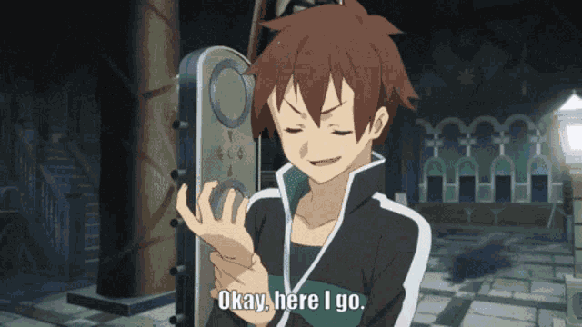 a cartoon character says okay here i go in a dark room