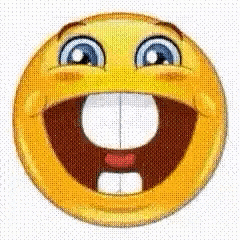 a yellow smiley face with a big smile on it 's face and big teeth .