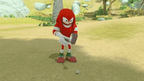 knuckles the echidna from sonic the hedgehog plays golf