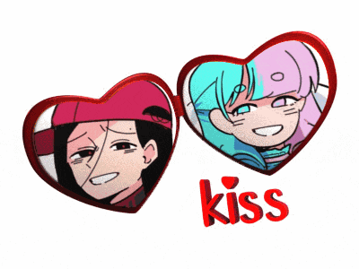 a couple of heart shaped pictures with the word kiss on the bottom