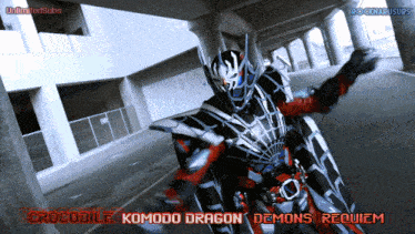 a crocodile komodo dragon demons requiem is standing in a parking garage