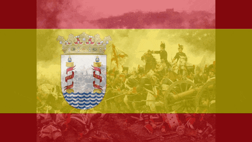 a spanish flag with a coat of arms on top of it
