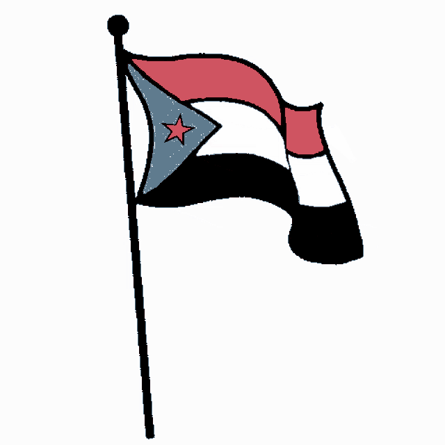 a red white and blue flag with a red star