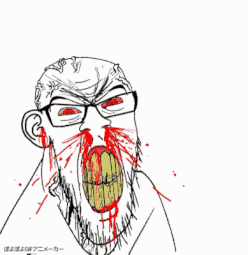 a black and white drawing of a man with blood coming out of his nose and mouth