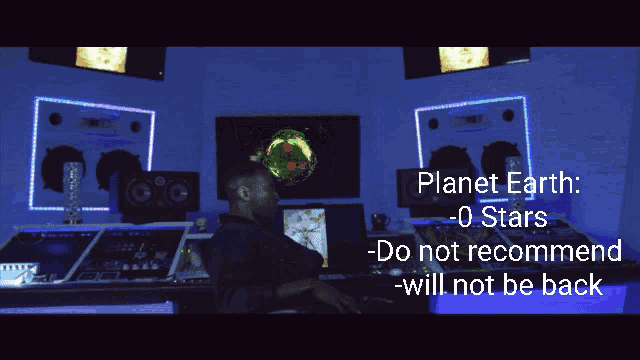 a man playing a keyboard in a dark room with the words planet earth written on the bottom