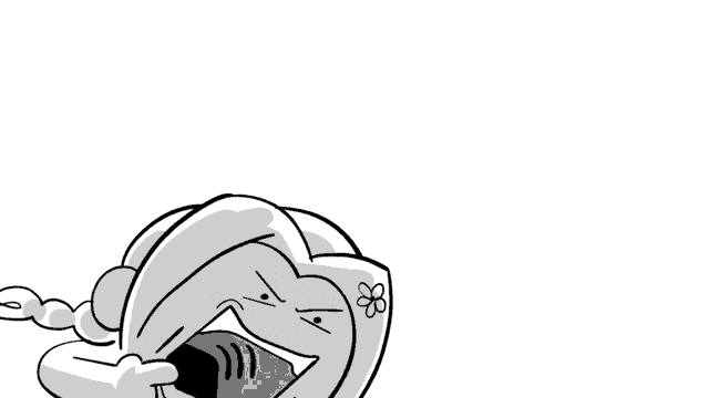 a black and white drawing of a cartoon character