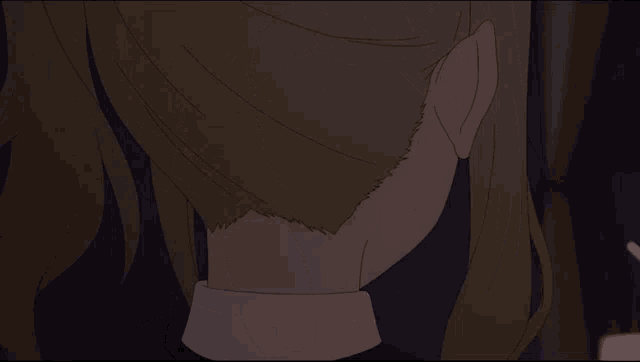 a close up of a blonde anime character with a blue eye