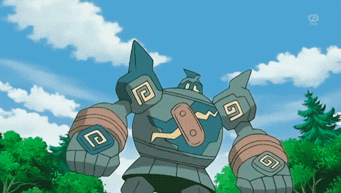 a cartoon drawing of a robot with a blue sky and clouds behind it