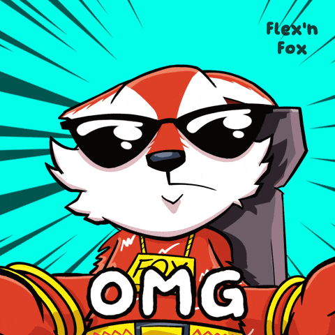 a cartoon of a fox wearing sunglasses and a shirt that says " omg "
