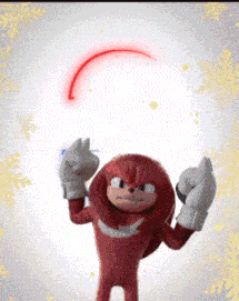 knuckles the echidna from sonic the hedgehog is wearing gloves and pointing at something