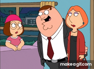 a cartoon of peter griffin standing next to meg and lois griffin