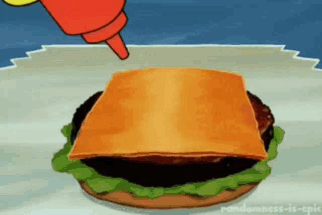 a cartoon drawing of a hamburger with cheese and lettuce