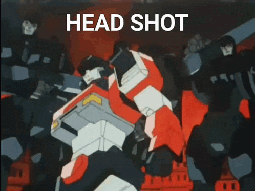 a cartoon of a robot that says head shot on the bottom