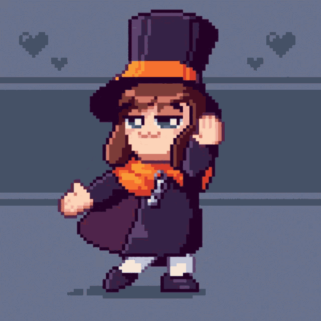 pixel art of a girl wearing a top hat
