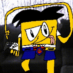 a cartoon character is holding a video game controller