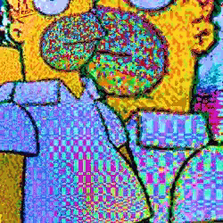 a colorful cartoon of homer simpson with glasses