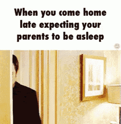 when you come home late expecting your parents to be asleep is written on a picture