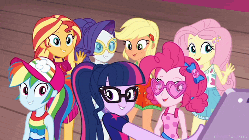 a group of cartoon girls are posing for a picture