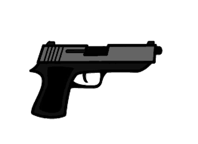 a cartoon drawing of a black and silver gun on a white background .