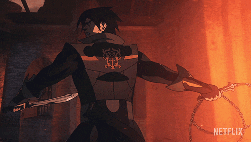 a man holding a sword and a whip with netflix written on the bottom