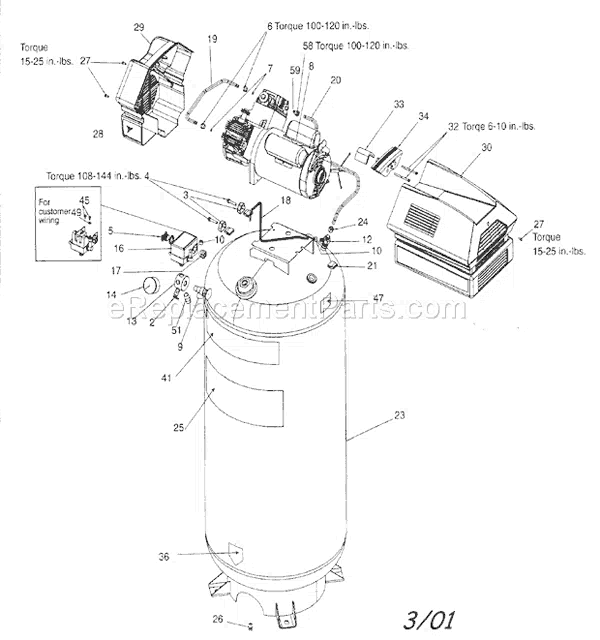 a black and white drawing of an air compressor with the date 3/01 at the bottom