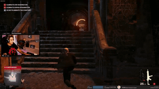 a man is playing a video game with a man holding a gun in front of him