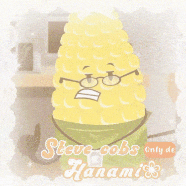a picture of a corn on the cob with glasses and the name steve cobs