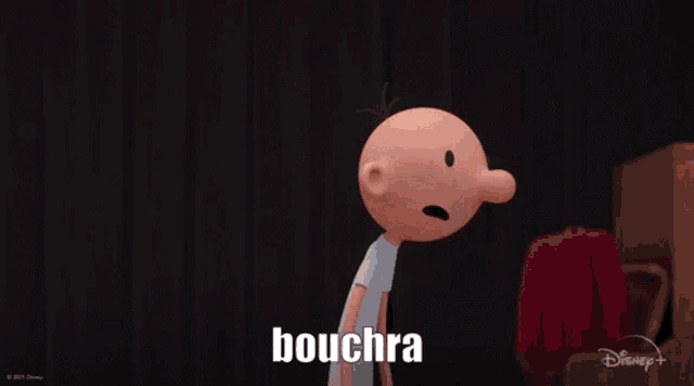 a close up of a cartoon character 's face with the word boughra written on it
