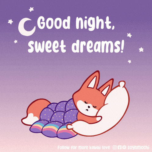 a fox sleeping on a pillow with the words good night sweet dreams