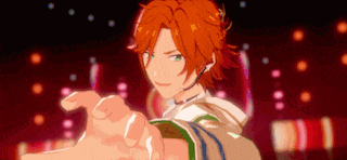 a cartoon character with red hair and green eyes is making a heart shape with his hands .