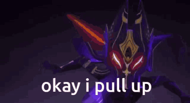 a purple background with the words `` okay i pull up '' on it .