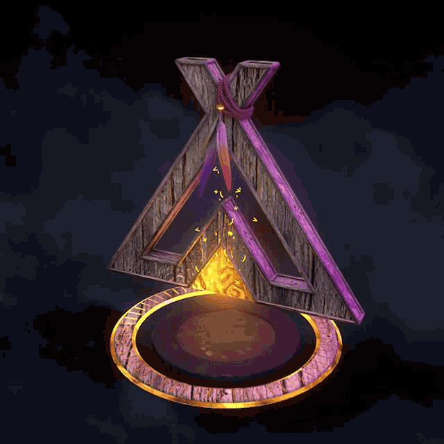 a 3d rendering of a teepee with a fire inside