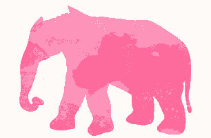 a blue elephant and a lion are silhouetted on a white background