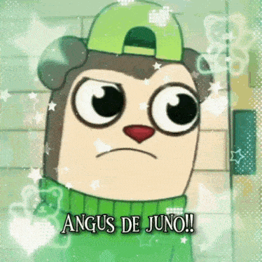 a cartoon character with the name angus de juno