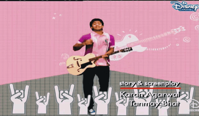 a man is playing a guitar on a disney channel poster
