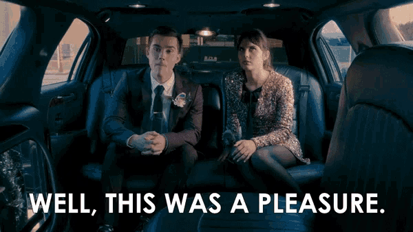 a man and a woman are sitting in the back of a limousine and the words well this was a pleasure