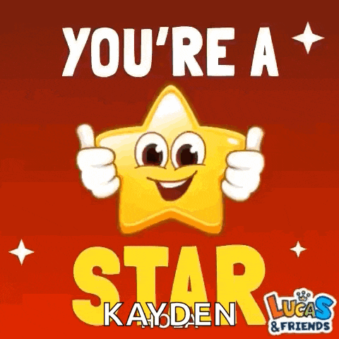 a cartoon star giving a thumbs up with the words " you 're a star "