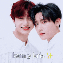 two young men are standing next to each other and the words kam y kris are on the bottom