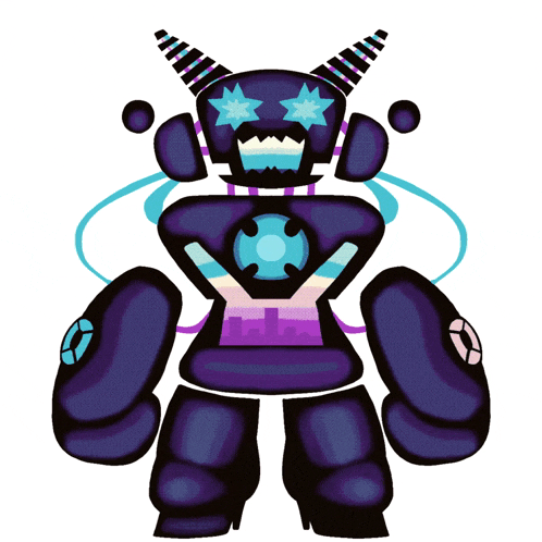 a cartoon drawing of a robot with a transgender flag on its chest