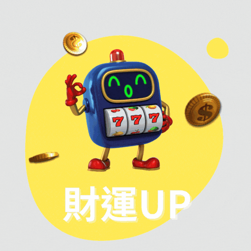 a cartoon character with a slot machine with the number seven on it