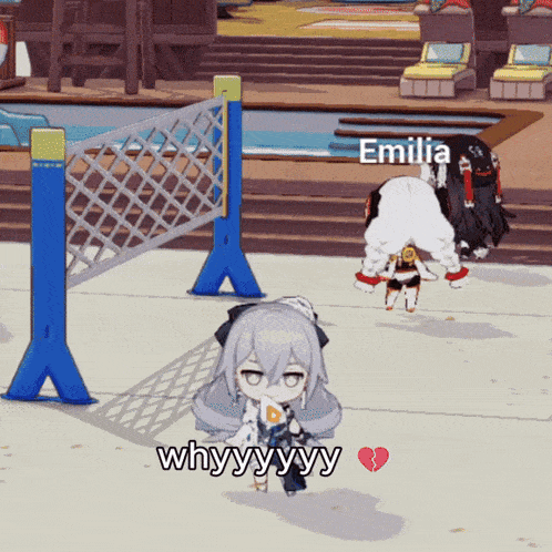 emilia is standing next to a volleyball net
