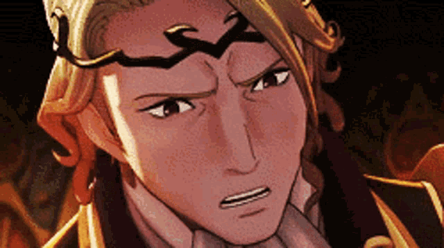 a close up of a man 's face with a crown on his forehead