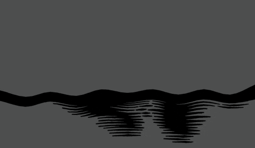 a black and white drawing of a body of water on a gray background