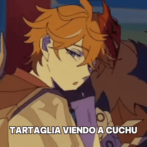 a cartoon of a man with orange hair and the words tartaglia viendo a cuchu